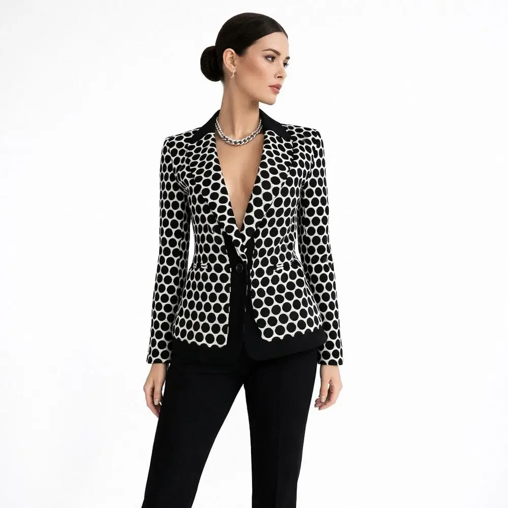 Anthropologie Leifnotes Black White Polka Dot Blazer Size 4 Parisian Chic Jacket - Picture 1 of 7